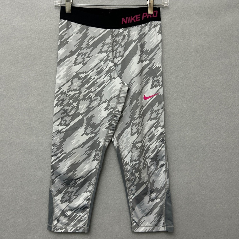 Nike Pro Dri-FIT Leggings Girls XL Grey Camo Cropped 805850-043